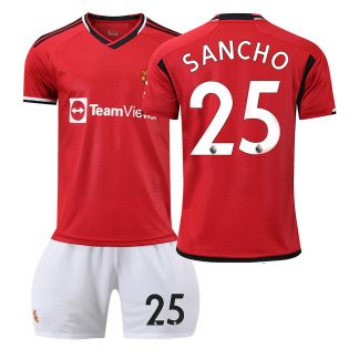SANCHO 25 Otroški Nogometni dresi Manchester United Domači 2023-24 Kratek Rokav + Kratke hlače