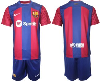 Poceni FC Barcelona Domači Moški Nogometni dresi kompleti 2023-24 z lastnim imenom