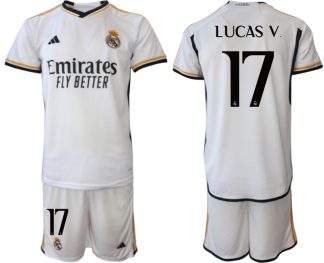 Real Madrid Moški Nogometni dresi komplet Domači 2023-24 tisk LUCAS V 17