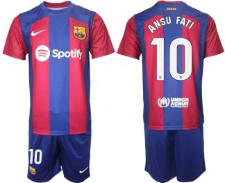 Najcenejši Moški Nogometni dresi Barcelona Domači 2023-24 z imenom ANSU FATI 10