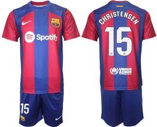 Najcenejši Moški Nogometni dresi komplet Barcelona Domači 2023-24 z imenom CHRISTENSEN 15