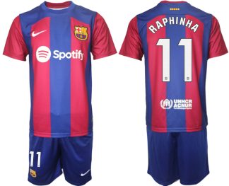 Najcenejši Moški Nogometni dresi komplet Barcelona Domači 2023-24 z imenom RAPHINHA 11