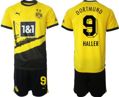 Poceni Moški Nogometni dresi kompleti Borussia Dortmund Domači 2023-24 tisk HALLER 9