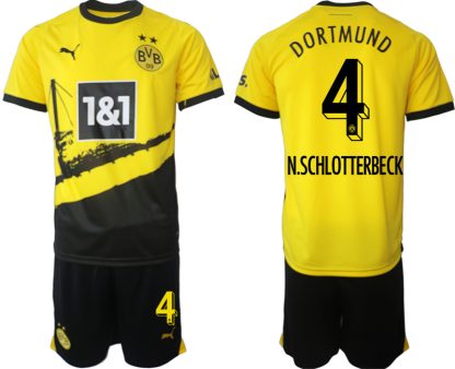 Poceni Moški Nogometni dresi kompleti Borussia Dortmund Domači 2023-24 tisk N.SCHLOTTERBECK 4