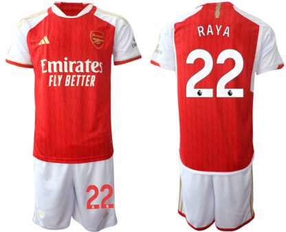 Novo Moški Nogometni dresi kompleti Arsenal Domači 2023-24 rdeča bela David Raya 22